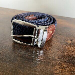Men's Thom Browne Blue and Brown Woven Belt Size S/M with Silver Buckle Design
